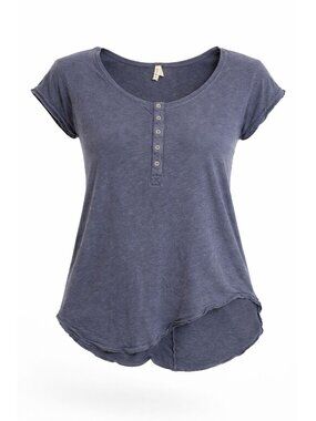 We the Free Women’s Flowy Short Sleeve Top Dark Gray Weekend Henley